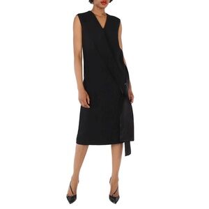 Burberry Black Sash V-Neck Midi Dress